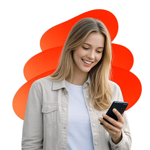 smiling woman with smartphone