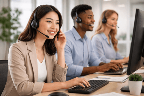 Customer service representative with headset